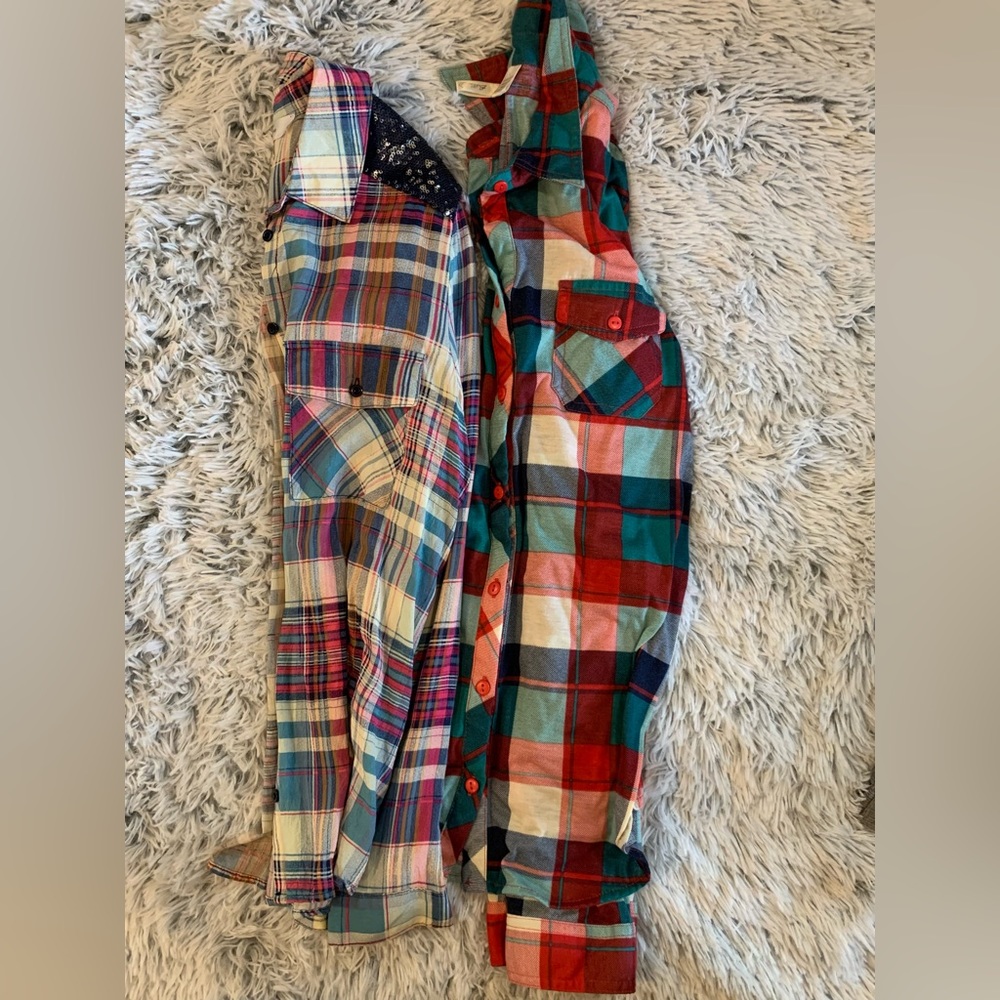2 womens plaid shirts